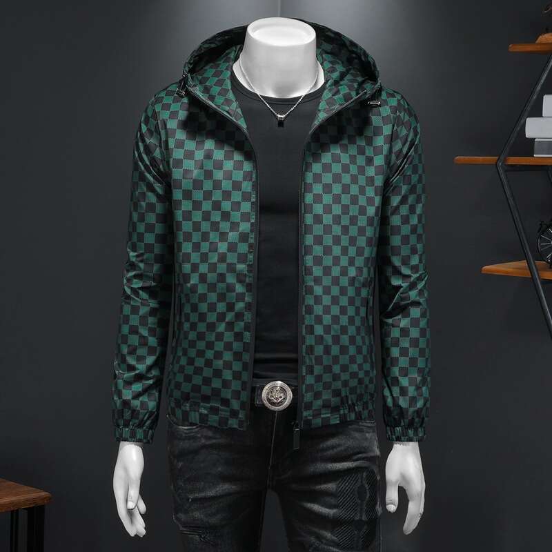 European Style Trendy Printed Hooded 2026 Men's Autumn New Fashion Casual Slim-Fit Light Jacket