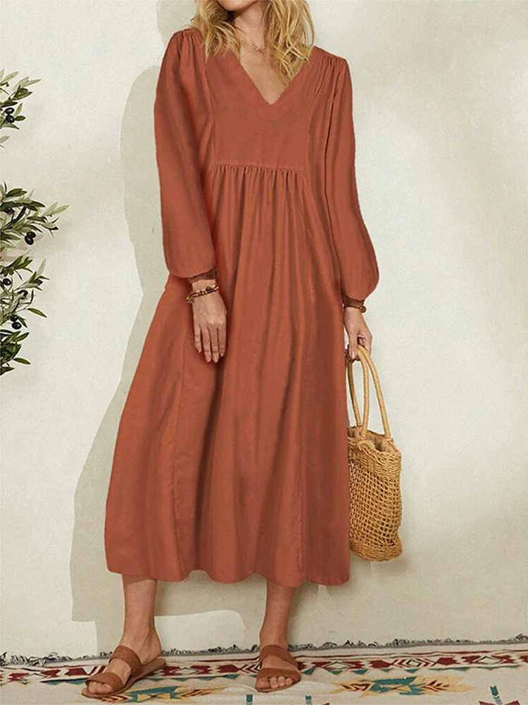 Dresses Casual Cotton Linen Solid Color Casual Long Dress Spring Womens Lantern Slve Dress Elegant Retro Party Dresses S260612