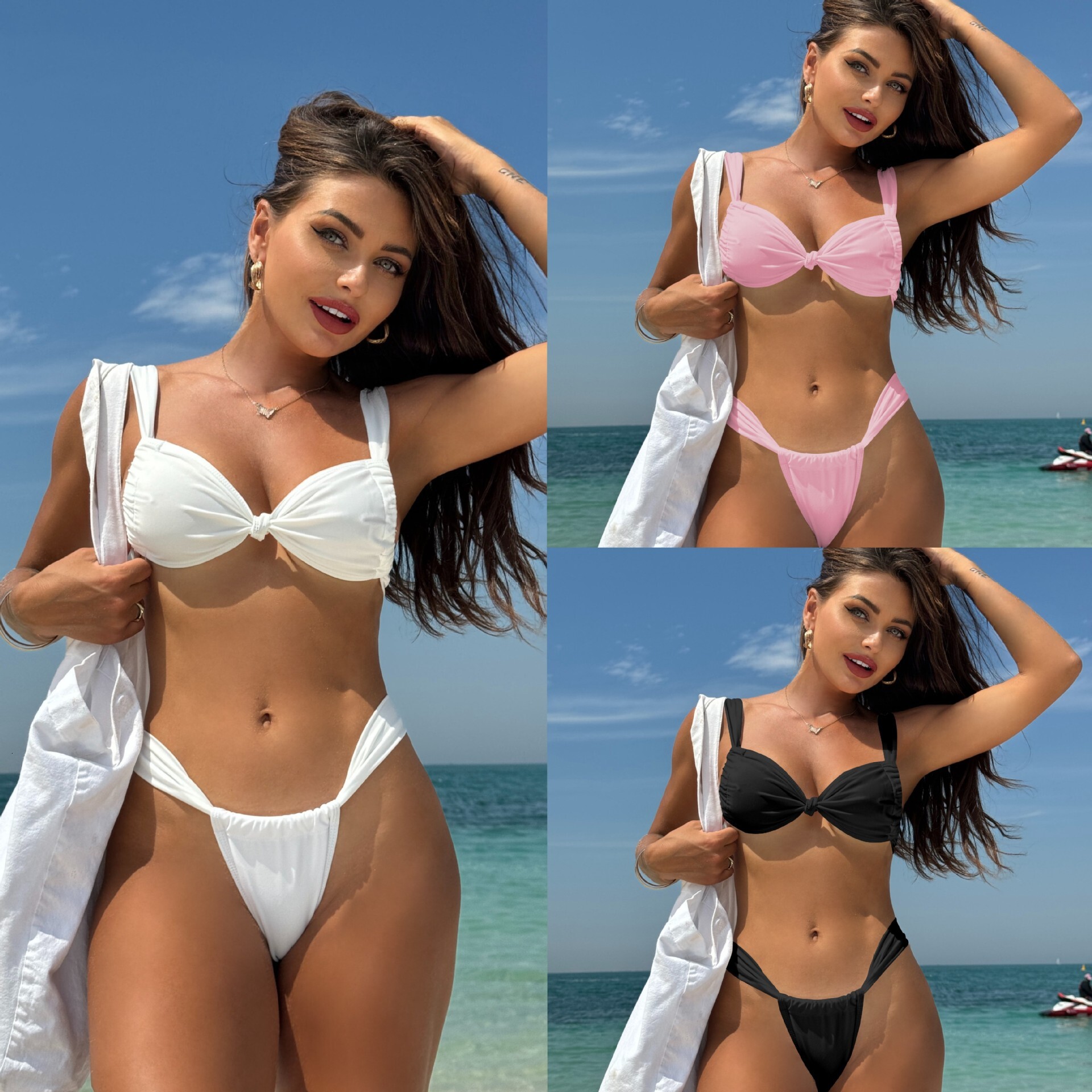 Free shipping 2026 sexy solid color new style tie-up two-piece swimsuit bikini
