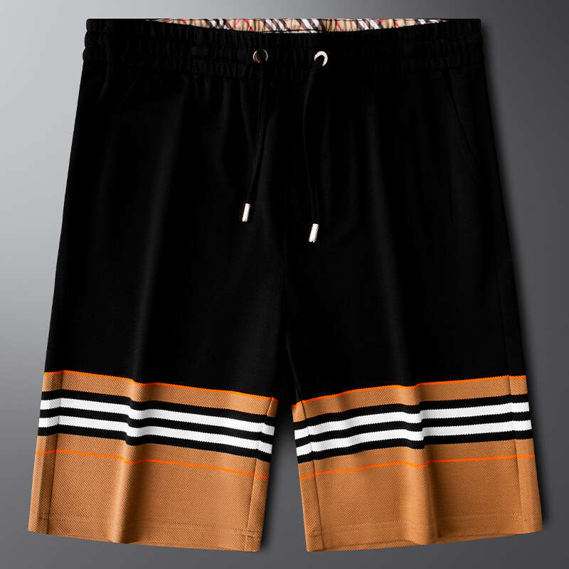 Pantalones cortos deportivos de rayas verticales para hombre, pantalones casuales capri ajustados: acrílico ligero, bloques de color negro y naranja