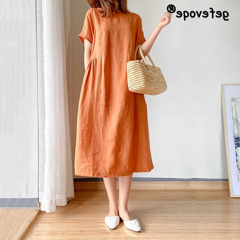 Dresses Casual Summer Oversized Loose Casual Long Dress Women Solid Color Short Slve Cotton Vestidos De Fiesta Chic Robe Femme S260612