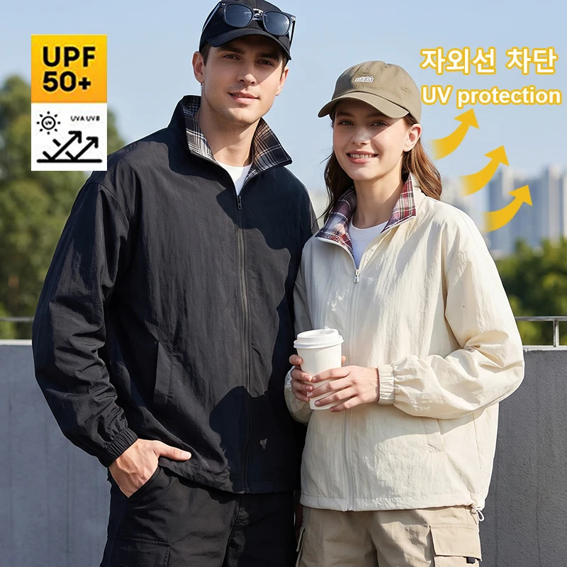 UPF 50 Couples Sun Protection Jacket Lightweight ColorBlocked Plaid Mens Jackets QuickDrying Wear 260609