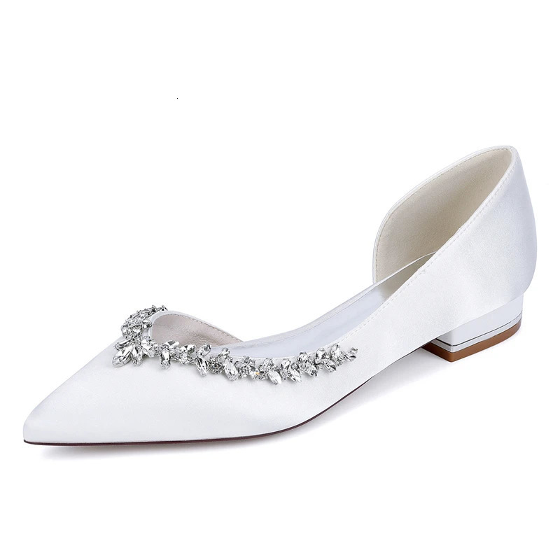 Spring and summer pointed toe head shallow silk rhinestone wedding shoes flat-heeled banquet dress large-size womens sandal 260612