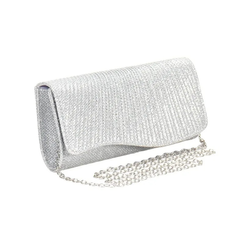 2026 Women Fold Glitter Handbag Shiny Envelope Evening Bag Ladies Pleated Silver Clutch Chain Wedding Party Mini Long Purse 260611