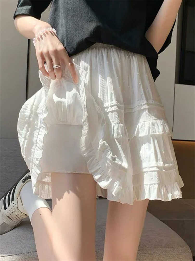 Sle Ballet White Lace Ruffles A-Line Skirt WomenS High Waist Puffy Ort Skirt Cake Pleated Skirt Korean Sle Polyester Fiber M260612
