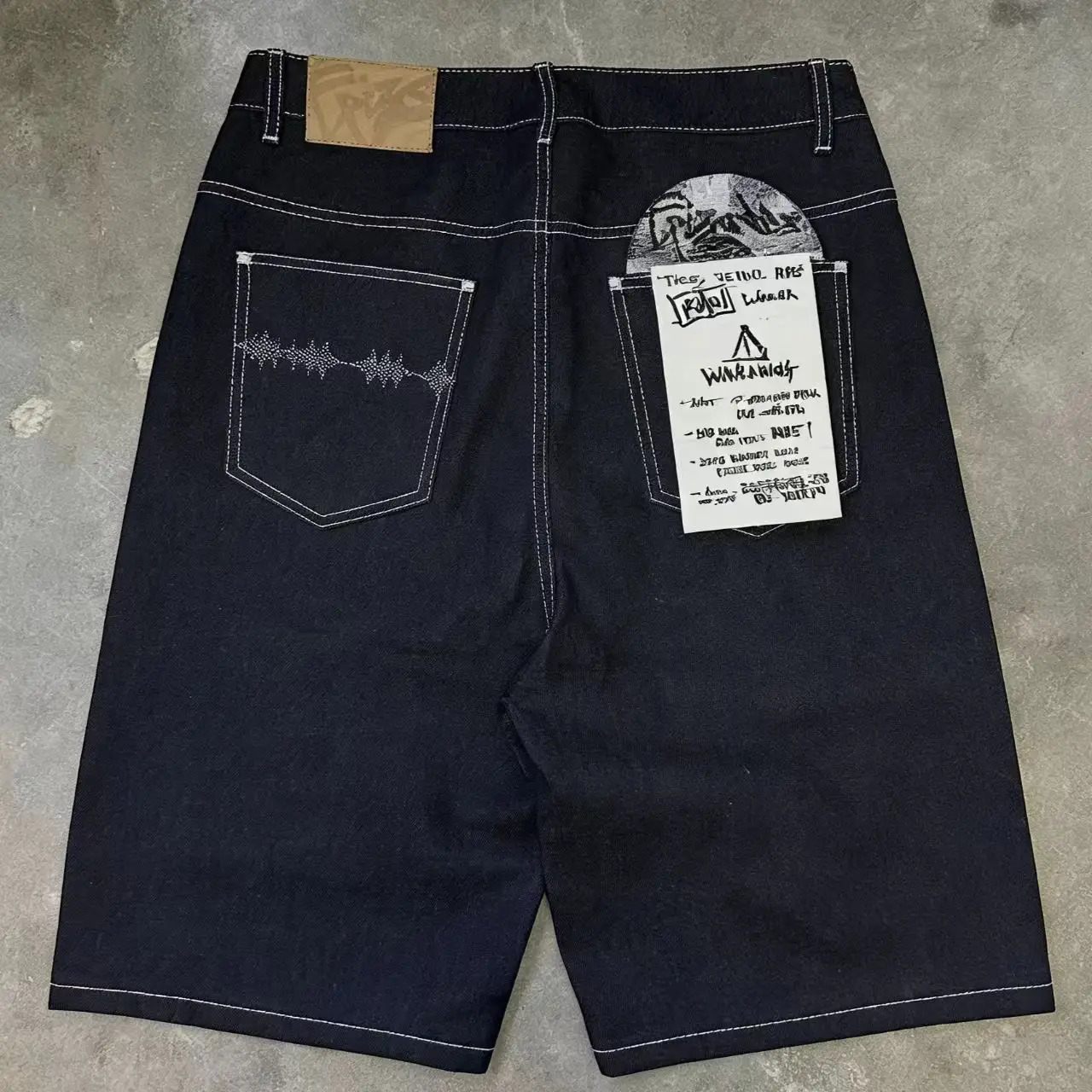 Black Spring And Summer Disc Patch Denim Shorts Men Women Y2k Retro HipHop Harajuku Streetwear Casual Loose Trend 260611