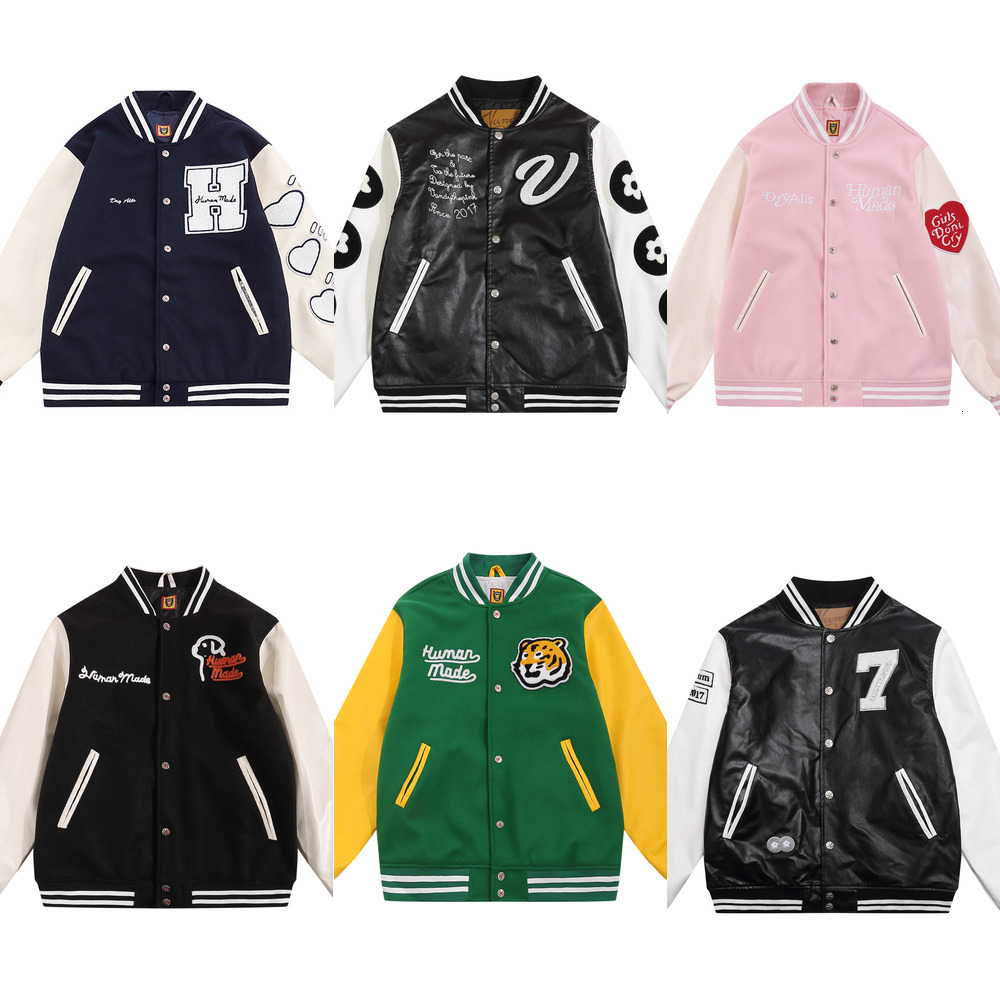 Humanmades Men's Jackets embroidered Baseball Coat vintage bomber jacket Fashion Vintage Uniform Loose Baseball Varsity jacket Human warm bombe