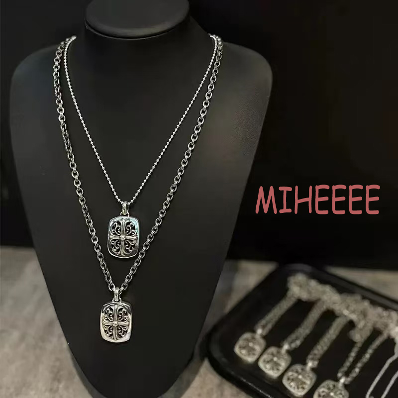 Chome Pendant Necklace Designer Chomes Necklaces 925 Thai Silver Cross Vintage Pendant Cross Chain Couples Black Chain White Diamonds Chrme Jewelry