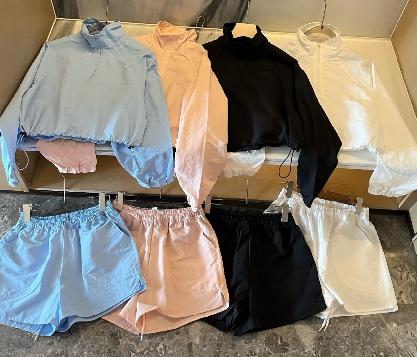 2085AO Womens High-Waist Long-Sleeve Sun Protection Suit for Outdoor Activities Stand-Up Collar Crop Top and Casual Shorts Set Breathable Cropped