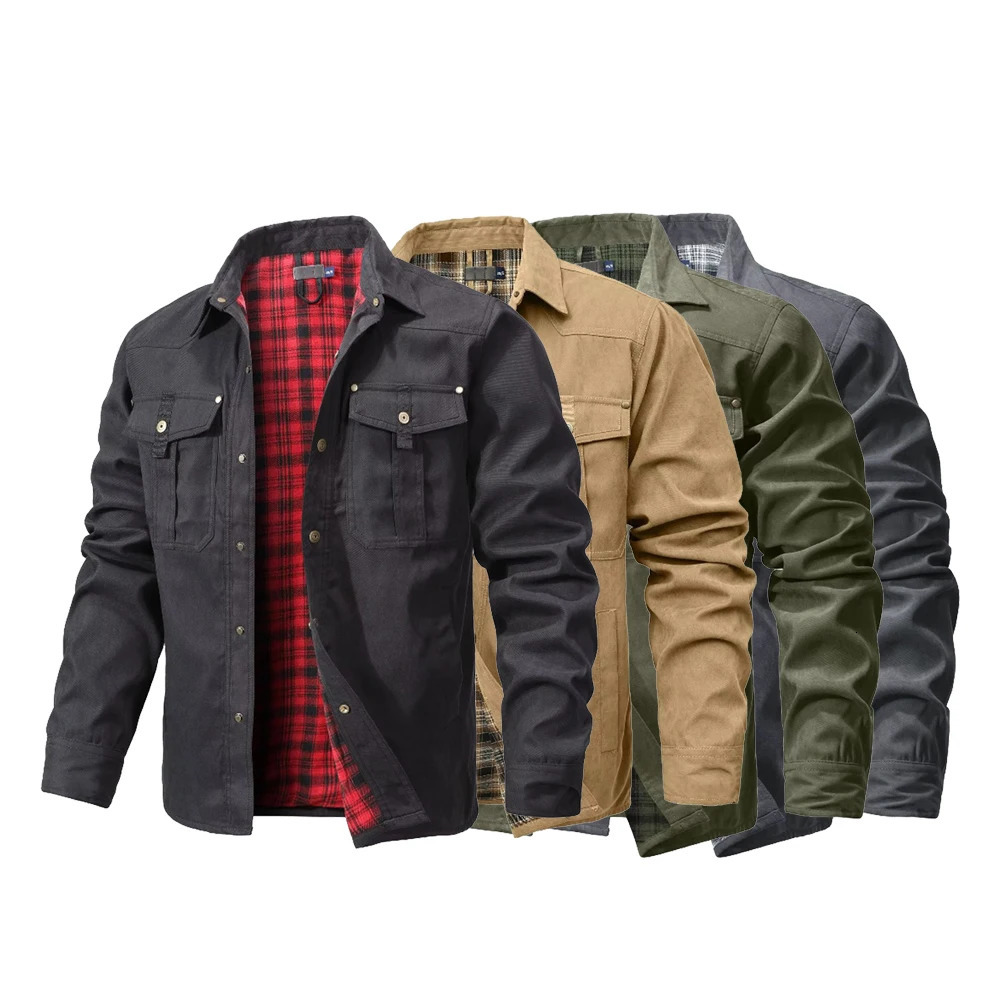 Mens Jackets Spring Flannel Lined Shirt Coat Shacket Casual Snap Button Overshirt Western Cowboy Style High Quality Top US Size 260612