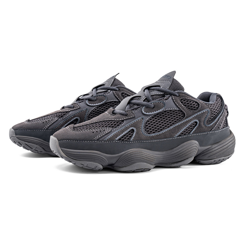 BASLS Men's Dark Gray Chunky Dad Sneakers, Wave Elevated Thick Platform Sole, Breathable Mesh & Suede Spliced Upper, Shock-Absorbing Comfort Ca