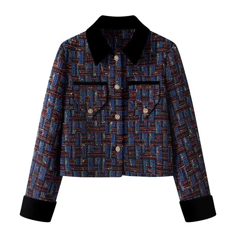 French retro color contrast small fragrant wind short coat women 2026 spring autumn slim tweed temperament top female 260608