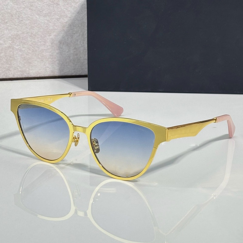 26ss new summer beach vacation glasses CH9587 for women cat eye sunglasses luxurious metal frame gradient blue lenses fashionable casual style With