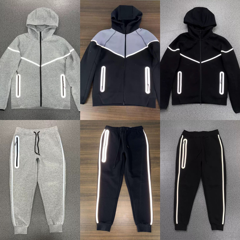 Mens Sports tracksuit Designer Zip Hoodie Pants Set Reflective Strip Knitted hooded sweater Tech fleece Jacket Trousers Track suits top Bottoms Runn