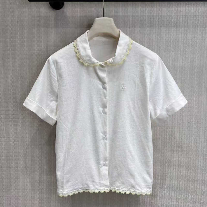 T-shirt da donna di design Abbigliamento donna 26M Estate Nuovo stile dolce e delicato Lettera Ricamo Colletto per bambola Camicia bianca Top per do