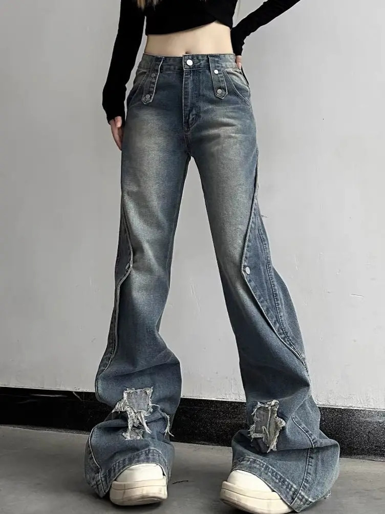 Jeans da donna blu Y2k Star Flare Jeans vintage da cowboy Pantaloni in denim Harajuku anni '90 Streetwear anni 2000 Vestiti trash 260612