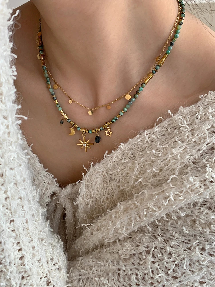 PerisBox Vintage Natural Stone Beads Necklace Womens Charm Mang Star Pendant Can be Stacked Jewelry Gothic Jewelry Gifts 260610