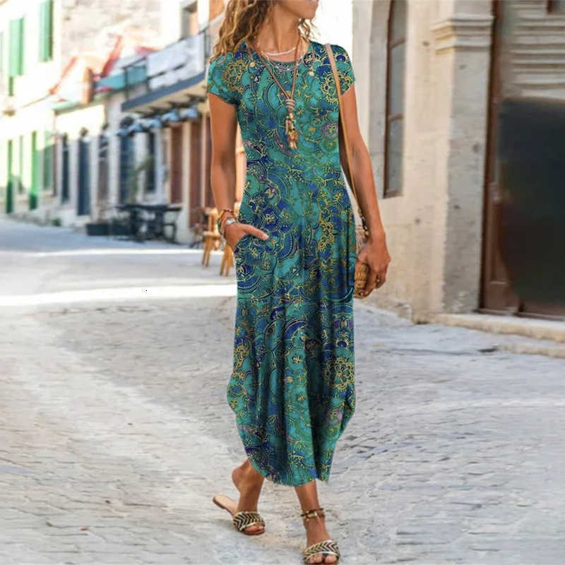 Dresses Casual Bohemian Dress Short Slve Printed Retro Flower Casual Dress Pockets Summer Dress Women Casual Club Dress S260612
