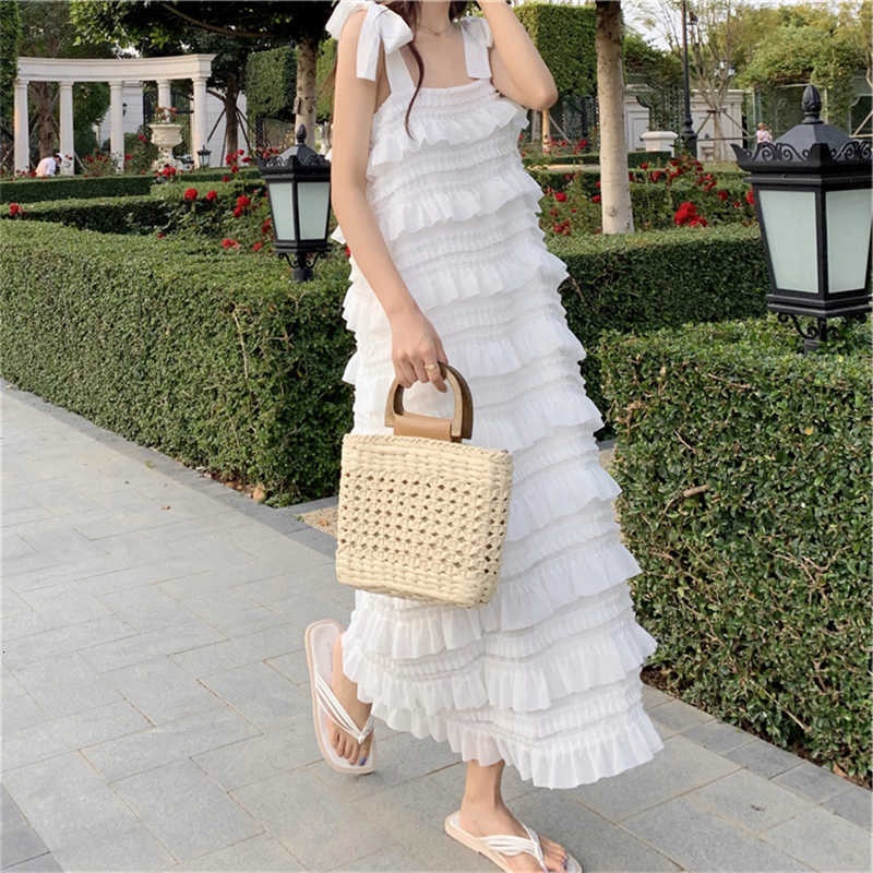 Dresses Casual Long Dress Summer Loose Waist Strap Slveless Black Strapless Dresses Fairy White Cake Skirt S260612