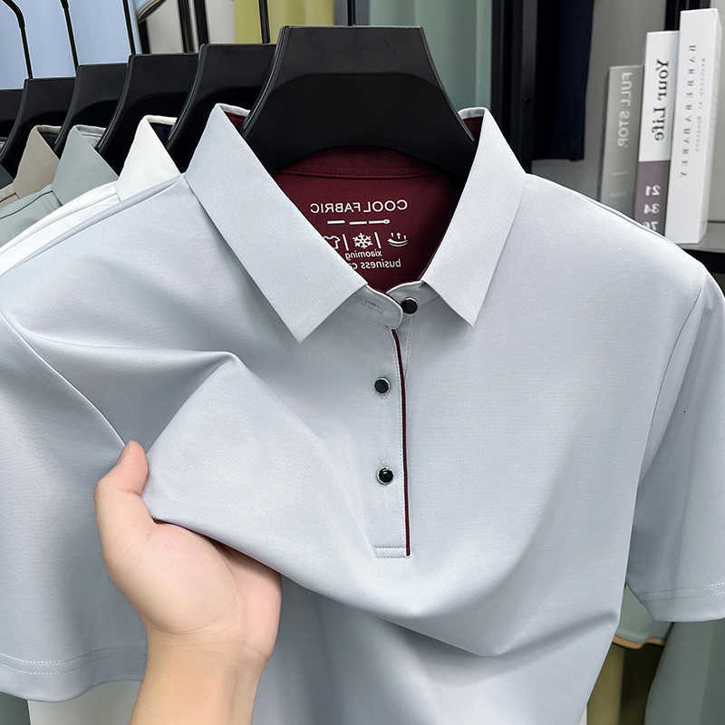 ice High end silk men short sleeve shirt fashion simple solid color breathable summer new business casual versatile T-shirt M260612