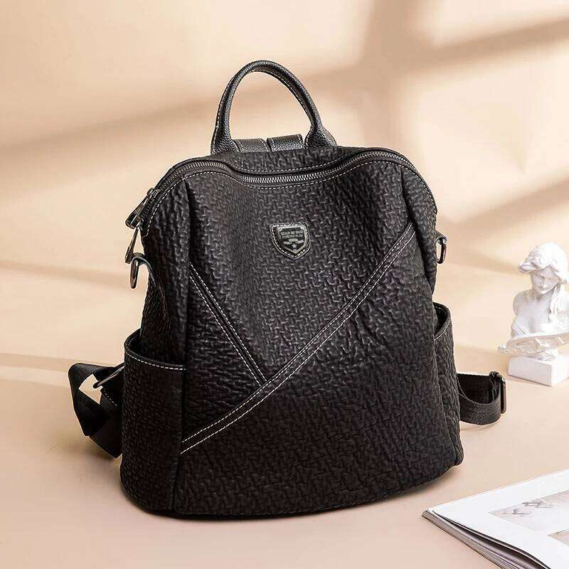 Light luxury soft leather backpack, large-capacity fashionable school bag, commuter travel women's casual bag