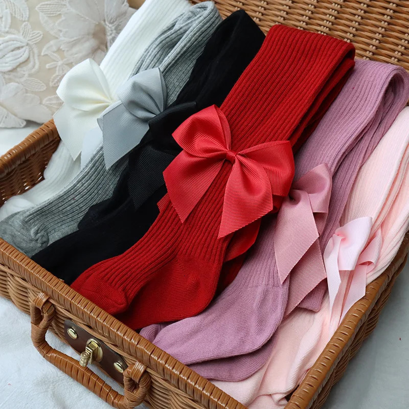 Kids Ribbed Tights with Bow Candy Color Autumn Winter Leggings for Girls Cute Baby Socks Inspired by Spanish Style 260612
