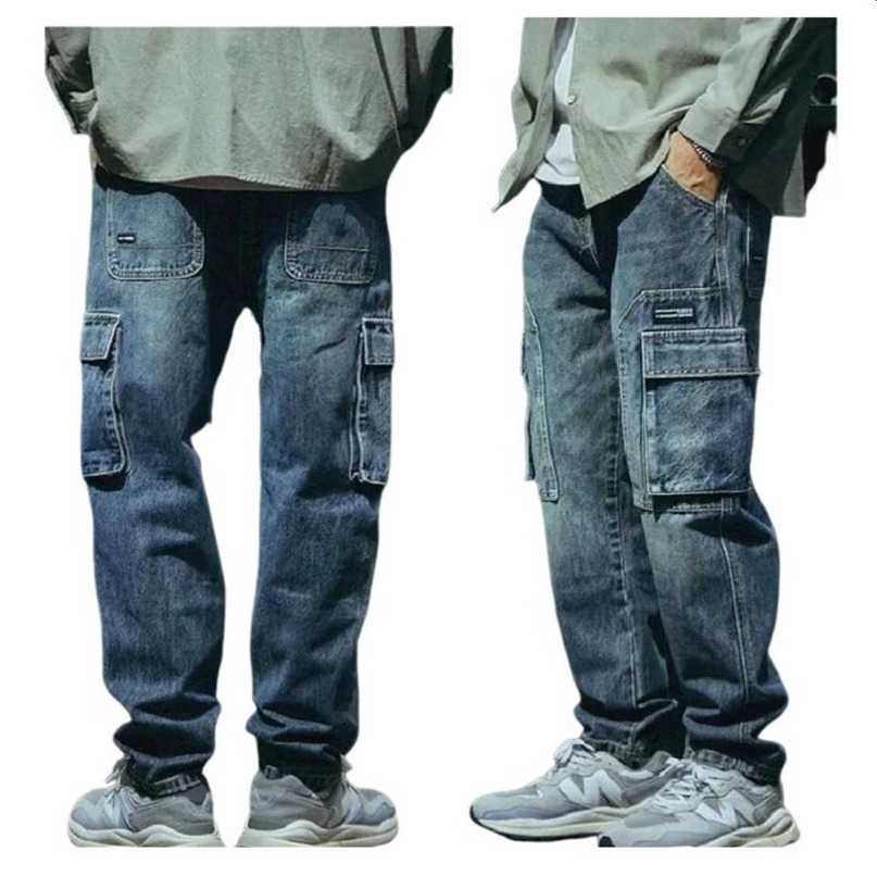 and Spring autumn mens straight leg pants loose tapered jeans retro denim Trousers S260612