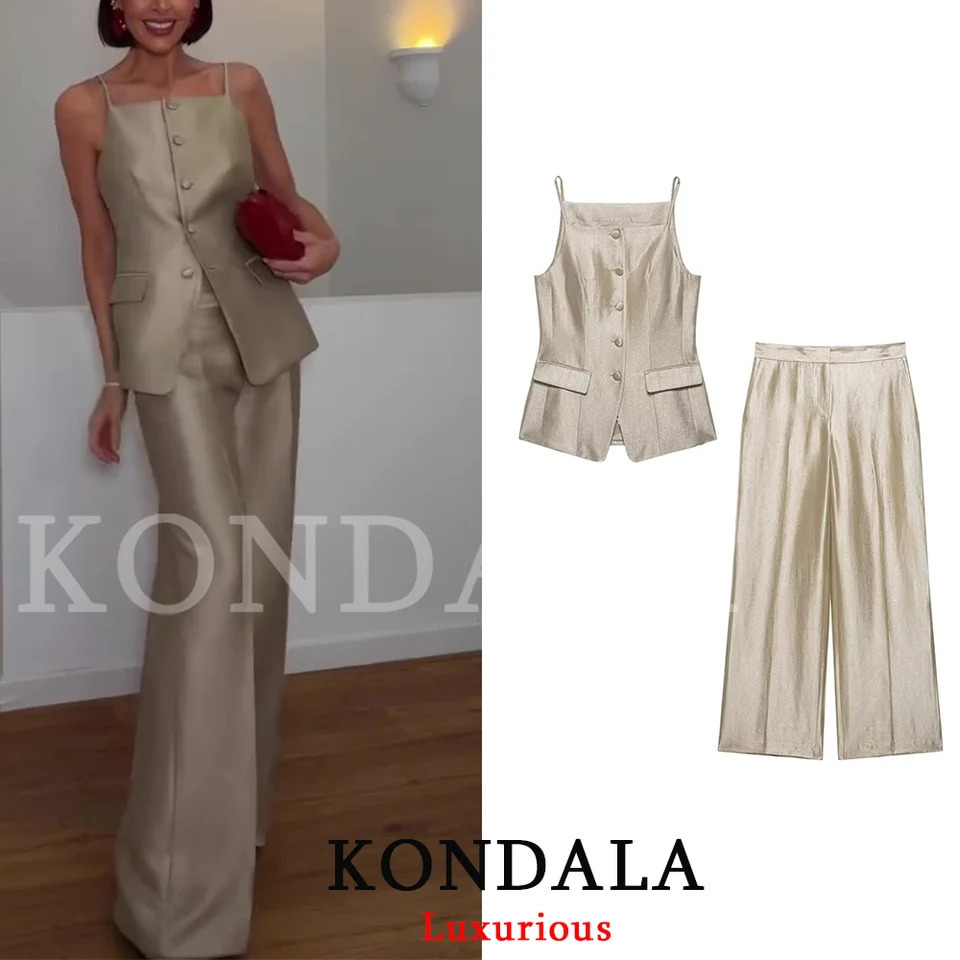 KONDALA Holiday Casual Chic Women Pants Suit Single Breasted Sleeveless Top Long Zipper Fashion 2026 Spring Summer 260609BANJIABANJIA