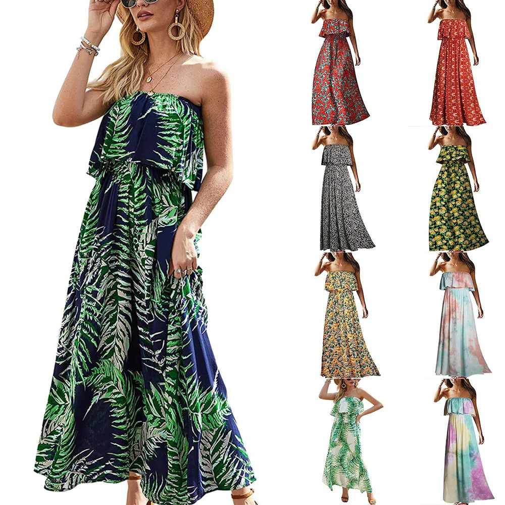 2024 Europe and the United States spring summer womens dress print sleeveless chest holiday beach women 260610