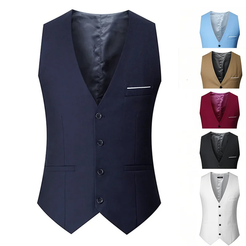 M7XL Springsummer Man Suit Vest Sleeveless with Adjustable Waist Single Breasted Solid Color Business Wedding 260611