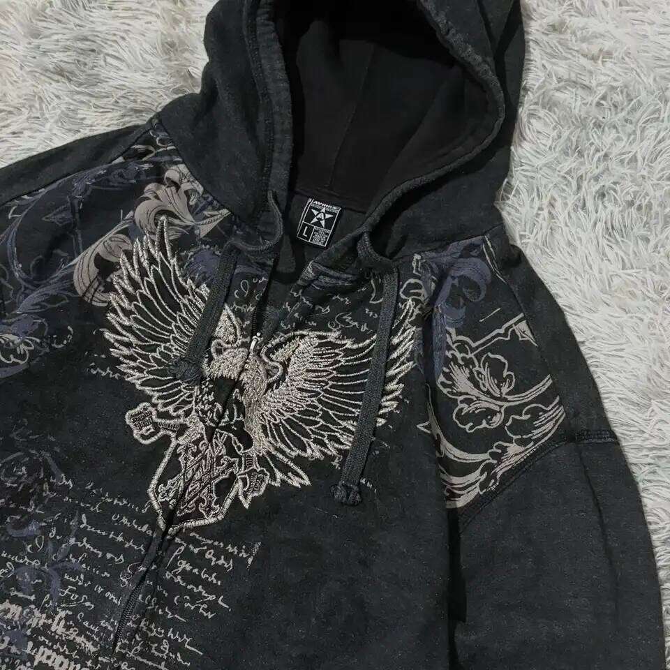 2025 American New Fashion Oversized Pattern Printed Zipper Hooded Sweater Men Y2K Gothic Harajuku Hip Hop Popular Couple Hoodies 26L0612