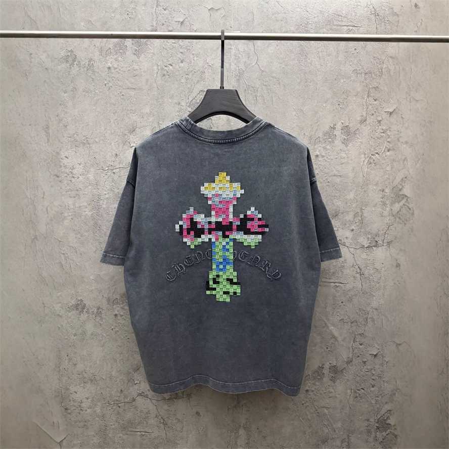 Correct version CH Chrome Summer Washed Patch Embroidery Short Sleeve T-shirt Couple Style{category}{category}02B3