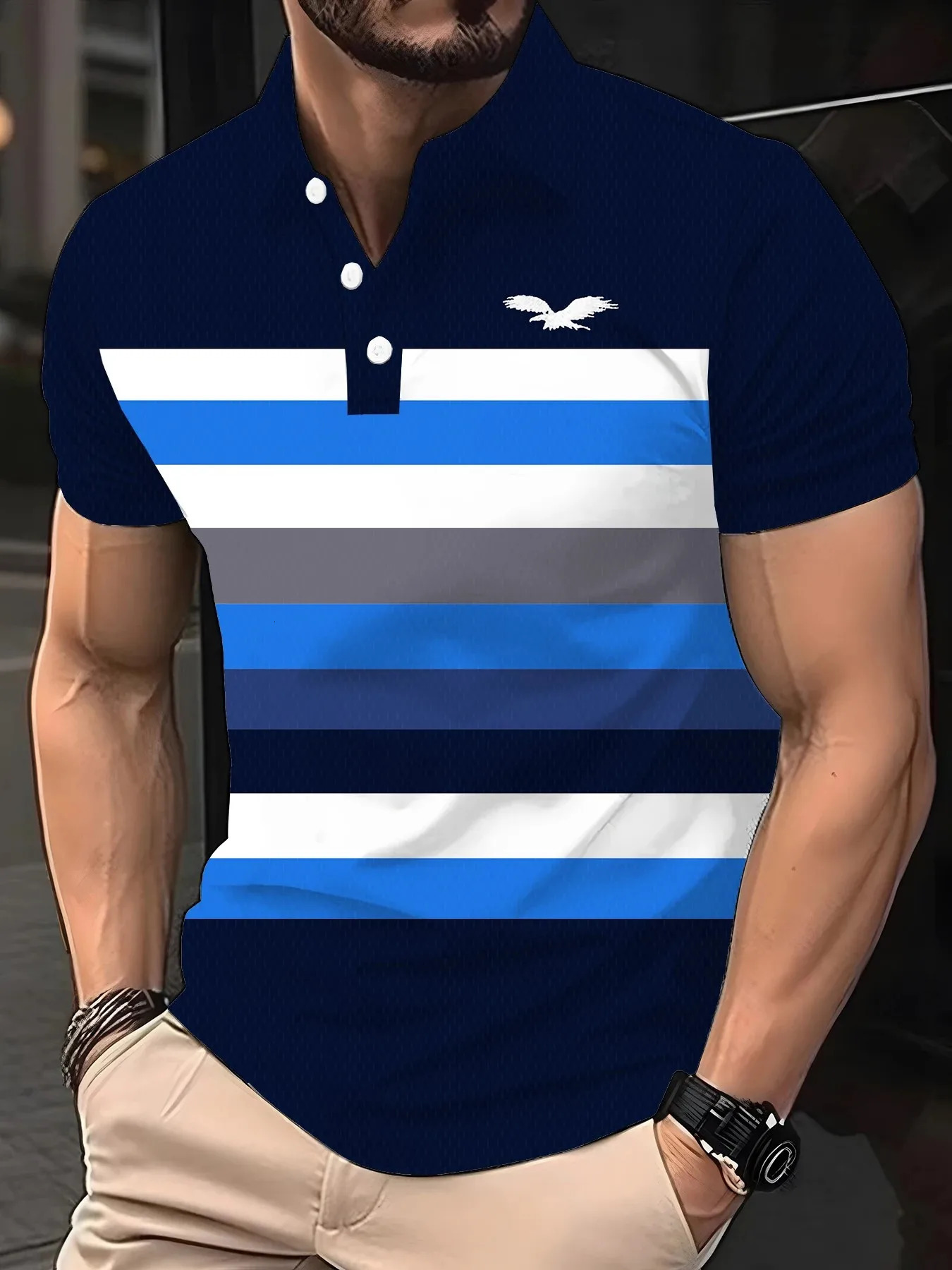 2026 Summer Mens Polo Shirt with Stripes Print Breathable Lightweight Casual Sporty Outdoor Clothing 260612