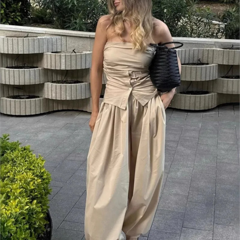 Womens Solid Loose Lantern Style Wide Leg Pants Street Casual Lazy Spring Autumn Fashion Laceup Trousers 260609