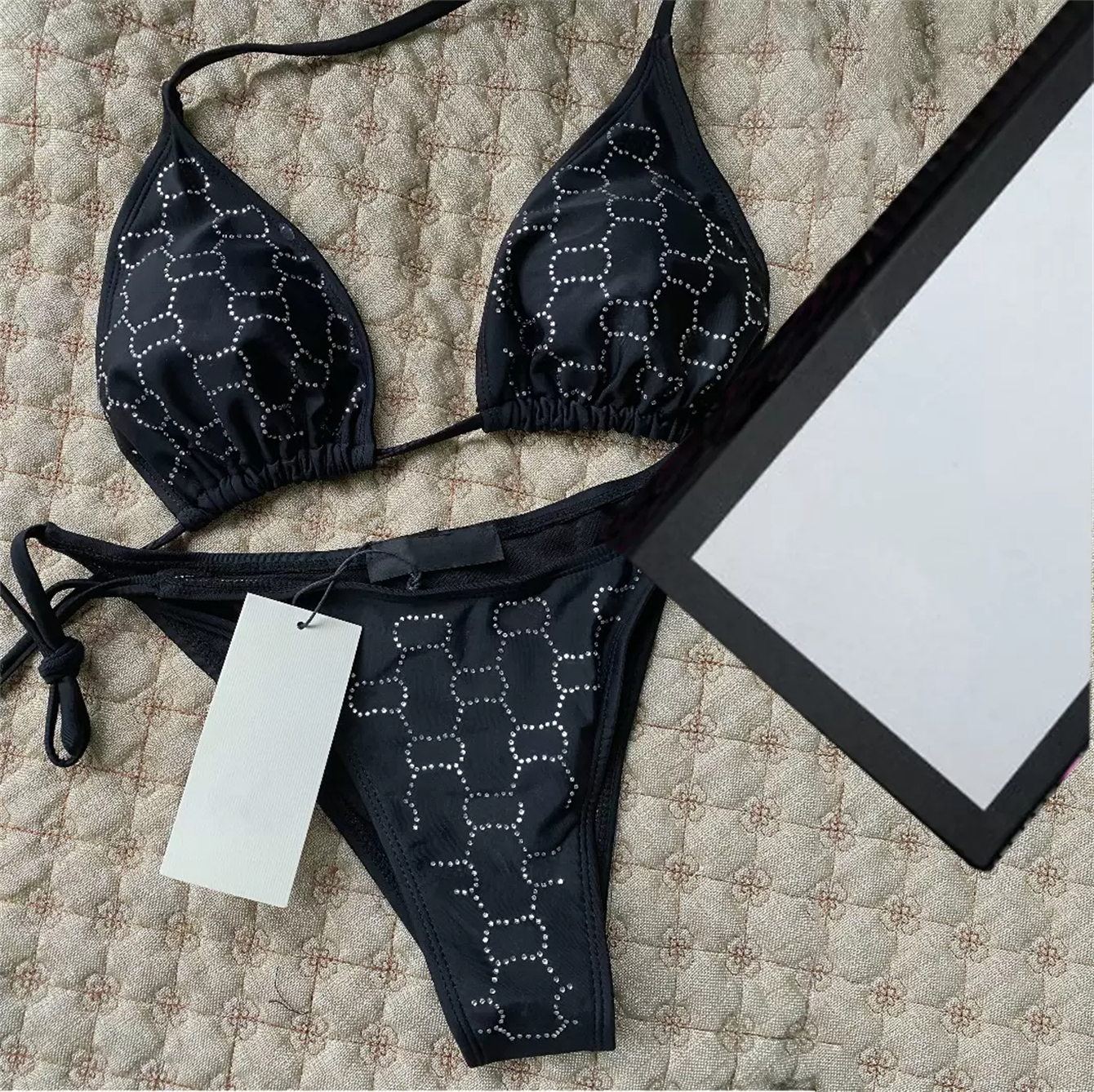 bikinis designer bikini luxury size S-XL Summer Bathing Swimsuits Alphabet plaid chain sexy mixed Black white green red cotton 2 pieces 10% OFF biki