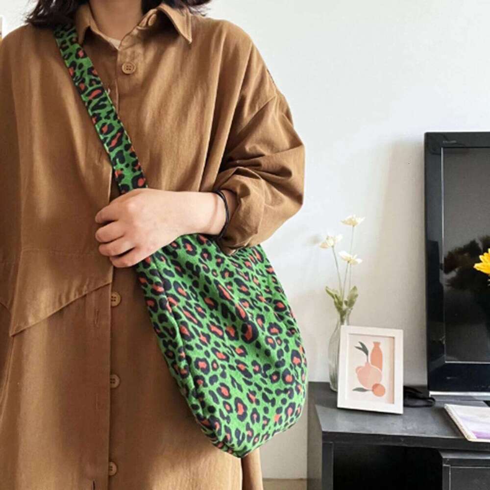 Green leopard corduroy fashion ins style all-in-one canvas printed large capacity shoulder crossbody bag 1 pack