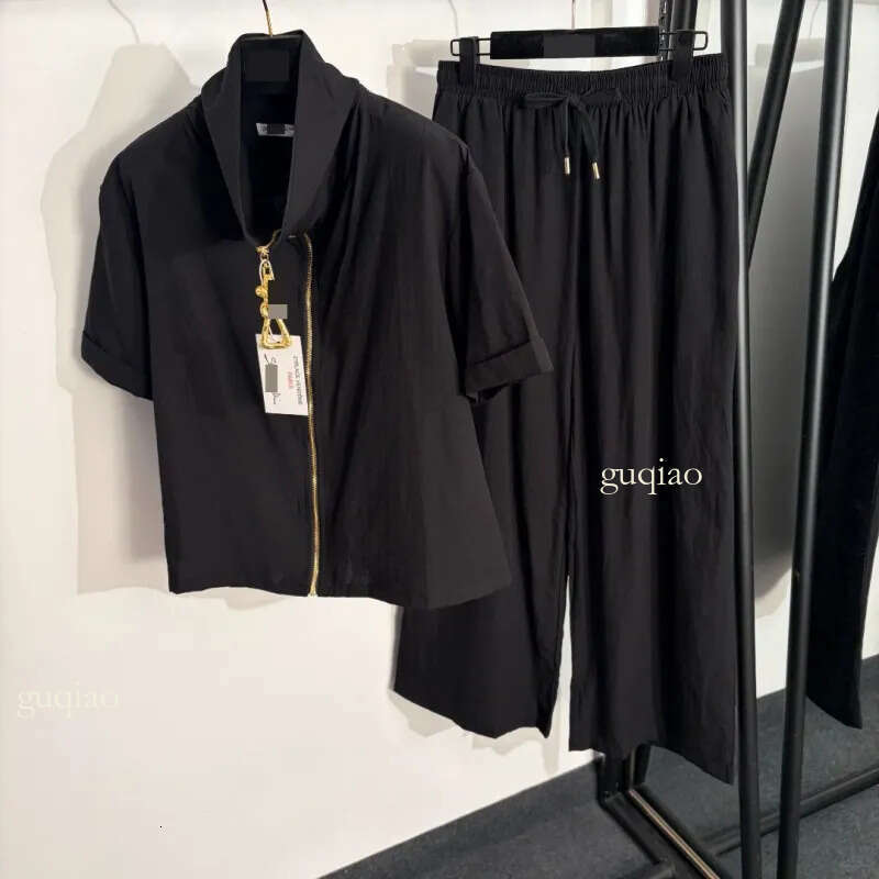 Designer Clothes Women Two Piece Set Women Set Zip Up Shirt Designer Pants Women Elastic Waist Wide Leg Pants High Quality Clothing Women Designer