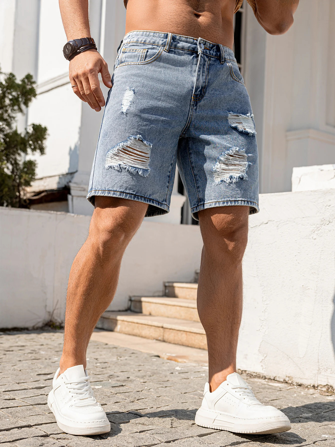 2026 Mens Summer Loose Fit Blue Distressed Denim Shorts All Occasion Wear CasualPartyVacation Versatile Trendy Pants Ripped Jeans Size XSXL 260612