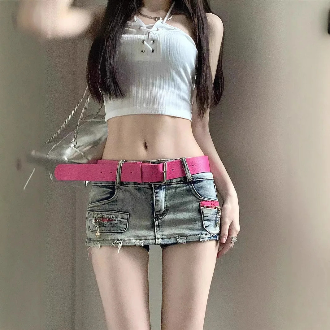 Sexy Y2K Denim Shorts Women Summer Blue Patchwork Low Waist Jeans Mini Aline Skirts Harajuku Vintage Punk 260611