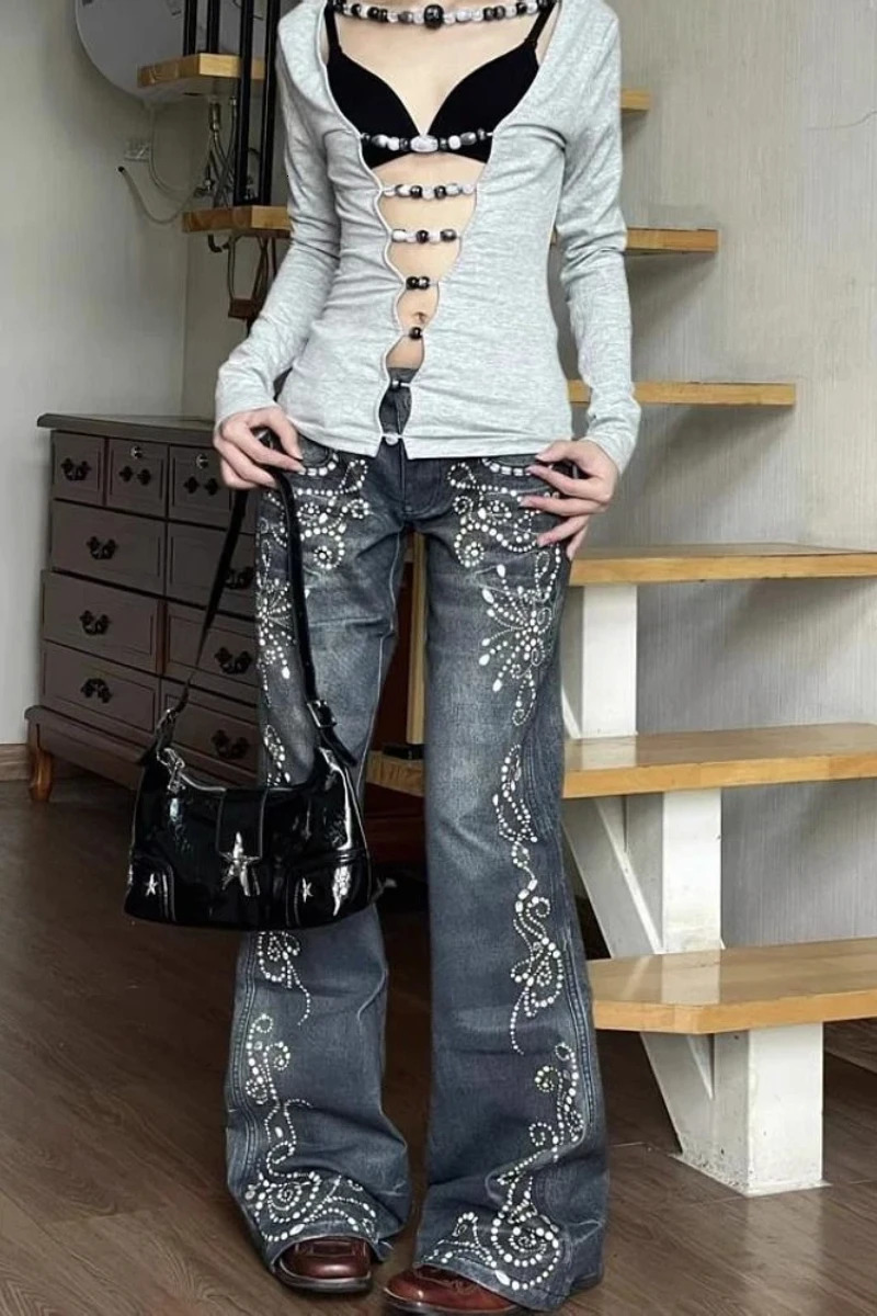 Jeans Women Y2k Pants Vintage Low Rise Bootcut Distressed Denim Trousers n Autumn Winter Fashion 260612