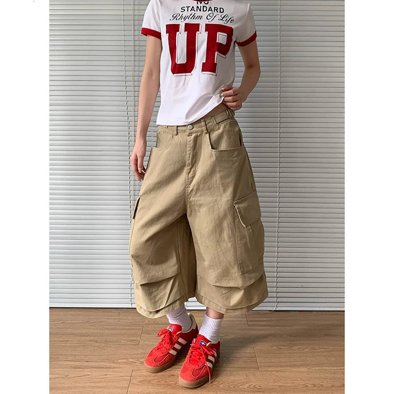 ZHIZOU American Vintage Y2k 2000s Cargo Pants Women Harajuku Oversized Baggy Summer Shorts Trousers Streetwear khaki Jean Capris 260611