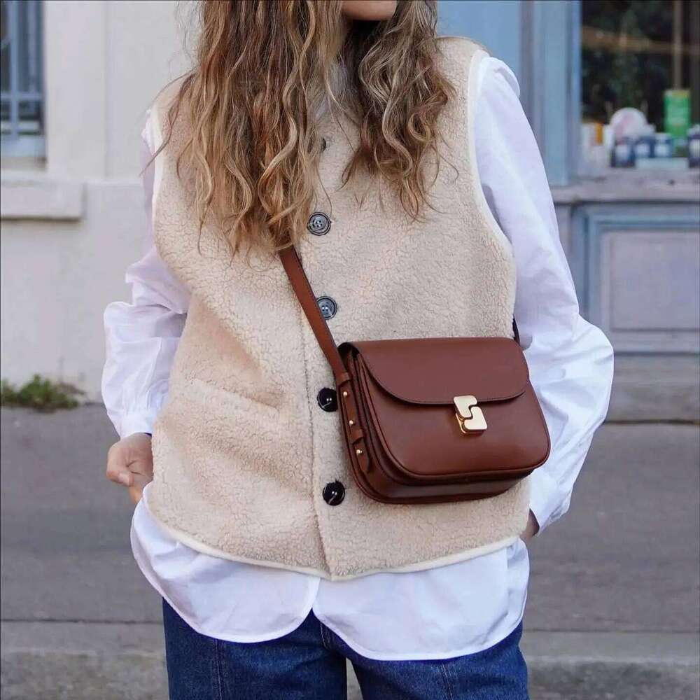 French Brand Design Top Layer Cowhide Leather Small Square for Women's Crossbody Shoulder Bag High Quality Niche Bags