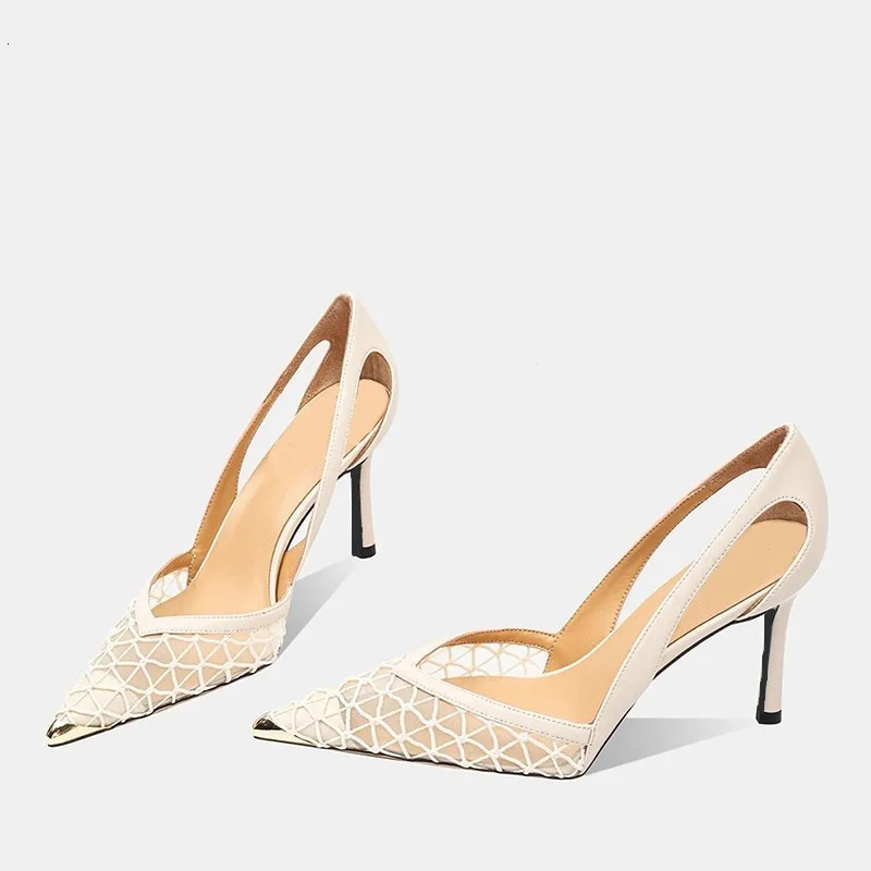 Mesh Temperament High Heels Womens Thin Heel Sexy Fairy Summer Pointed Toe Niche Single Shoes 260612
