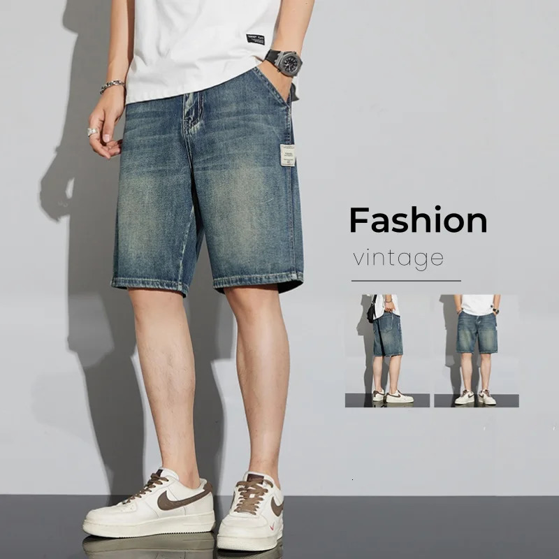 Summer Vintage Denim Shorts Mens Fashion Straight Casual Loose Streetwear Bermuda Jeans Male Short Pants 260611