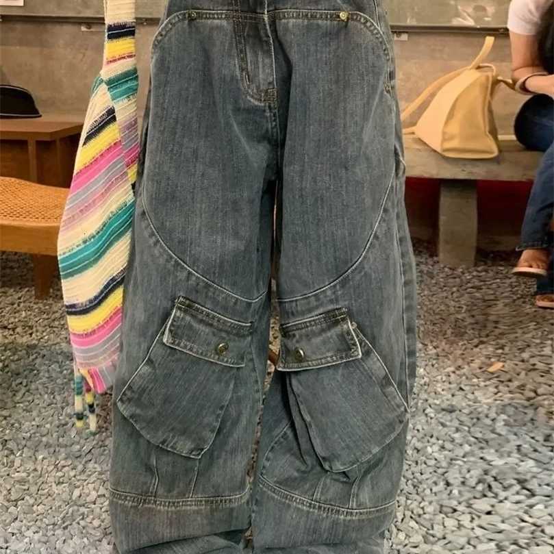 Jeans Mens Large Retro Punk Style Pocket Tooling Strt Straightleg Pants Y2k Loose Mopping for S260612