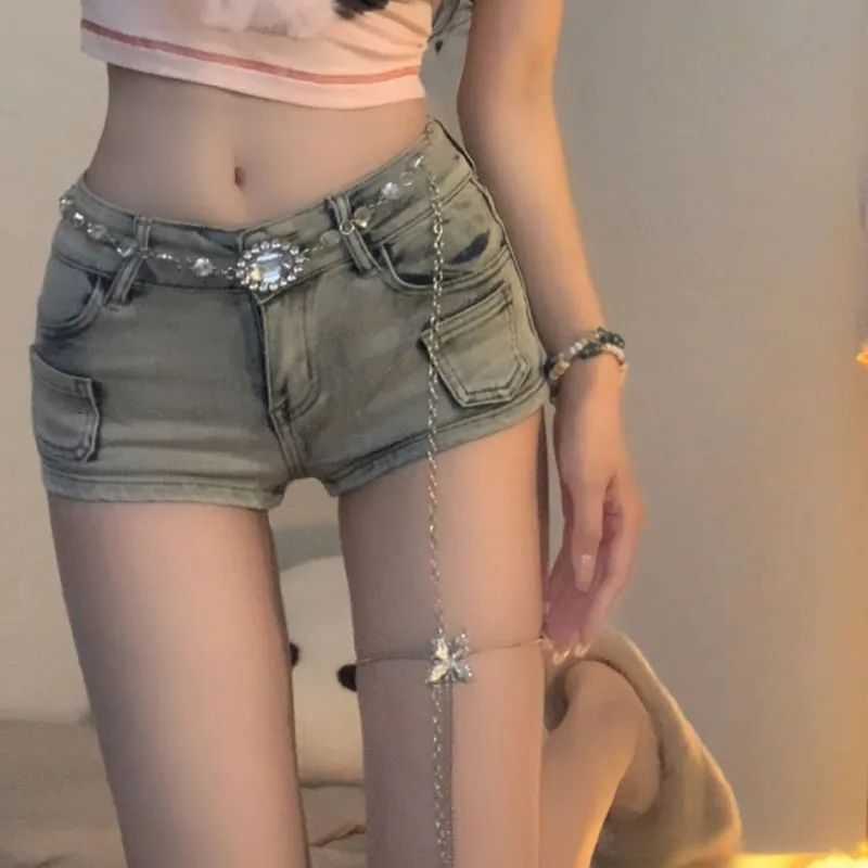 Aesthetic Shorts Women American Fashion Punk Lady Pockets Classic Denim All-match Club Retro Bodycon Summer Vintage Street Style M260612