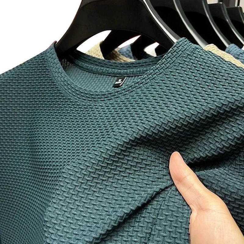 Summer Ice Silk High-End Solid Color High Quality Short Sleeve T Shirts Mens Breathable Fashion T-Shirt Male Clothes 4XL 260610