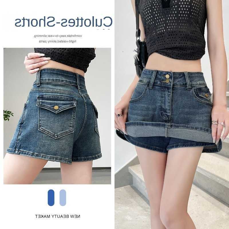 Denim Womens Summer Fake Two-Piece Skort American Hot Style High Waist A-Line Bodycon Vintage Y2K Streetwear Casual Shorts M260612