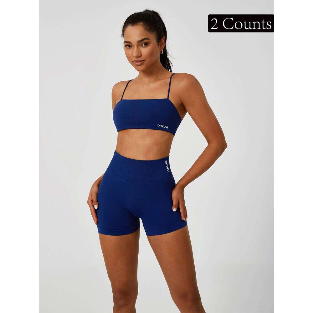 TAYOEA womens 2-piece set: thin-strap bra top + high-waist shorts, seamless stretch, quick-dry breathable, slimming butt-lift fit, 26L0612