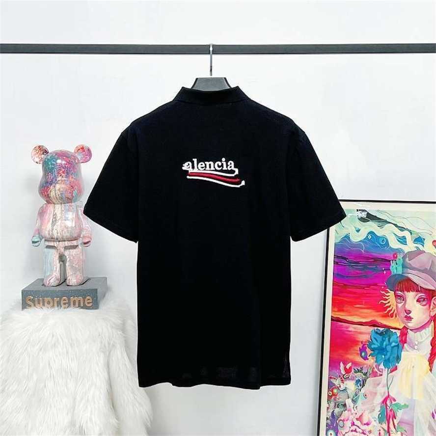 Correct Version Paris B Family Short Sleeve New Letter Embroidery Turn-down Collar Polo Shirt Short Sleeve{category}{category}8NKH